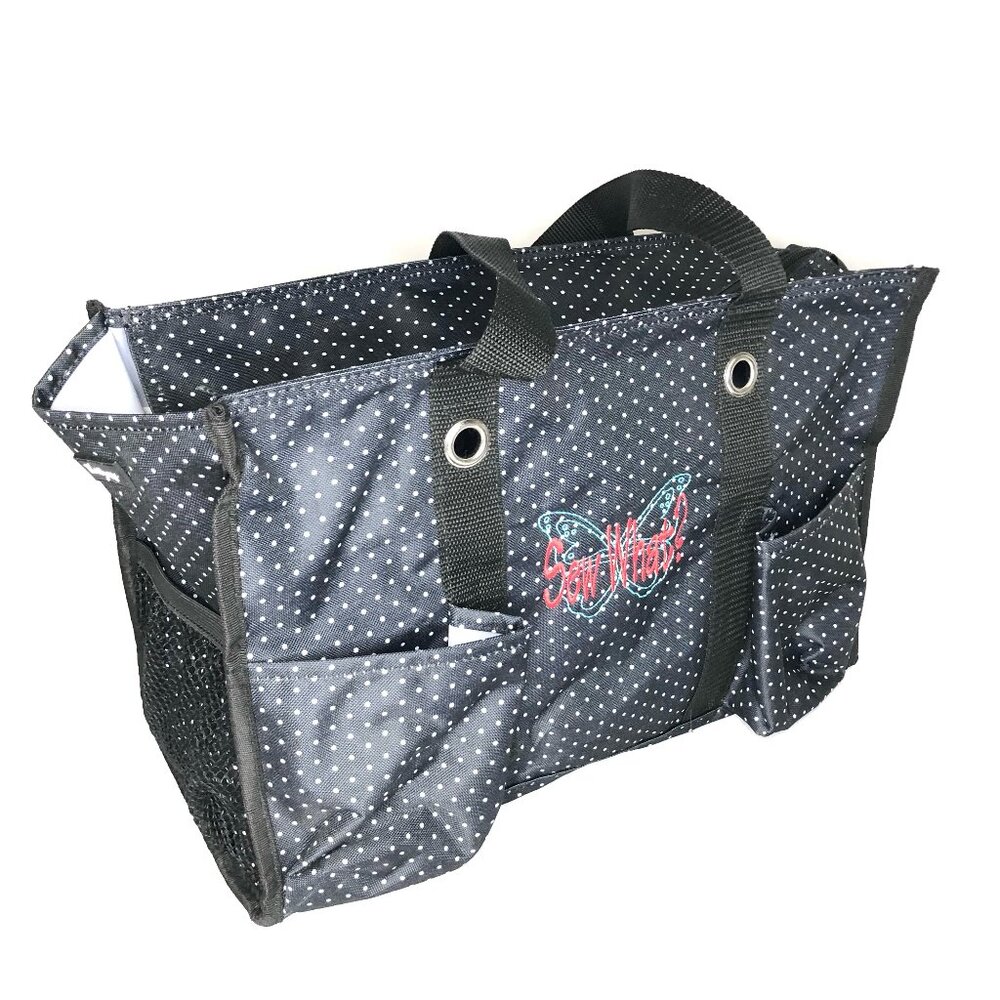 Thirty One Zip Top Organizing Utility Tote, Ditty Dot with embroidery